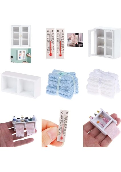 Kırmızı Stil Minyatür Dolap Banyo Mobilya Setleri Havlu Askısı Makyaj Kozmetik Seti Termometre Ev ve Yaşam Bira Dollhouse Için (Yurt Dışından) fırsatları