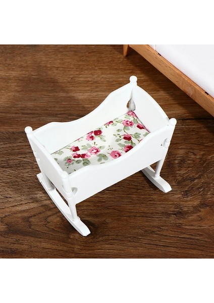 Gümüş Tarzı :12 Dollhouse Minyatür Ahşap Kreş Beşik Bebek Beşik Bebekler Mobilya Beyaz Cardle Bebek Yatağı Çocuk Oyuncakları (Yurt Dışından)