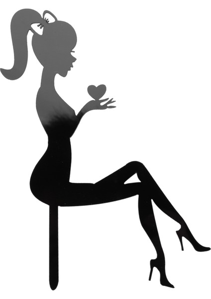 Adet Yüksek Topuklu Kadın Siluet Desen Kız Doğum Günü Pastası Dekorasyon Kek Topper (Siyah) (Yurt Dışından)