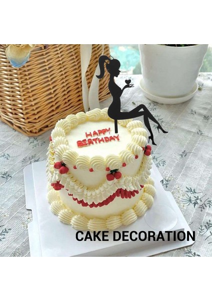 Adet Yüksek Topuklu Kadın Siluet Desen Kız Doğum Günü Pastası Dekorasyon Kek Topper (Siyah) (Yurt Dışından) fiyatları