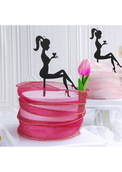 Adet Yüksek Topuklu Kadın Siluet Desen Kız Doğum Günü Pastası Dekorasyon Kek Topper (Siyah) (Yurt Dışından) modelleri