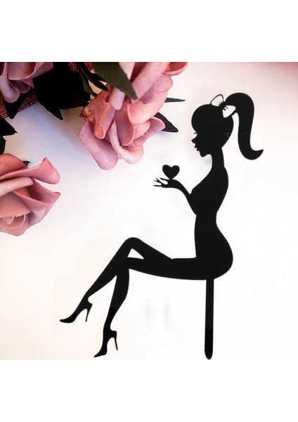Adet Yüksek Topuklu Kadın Siluet Desen Kız Doğum Günü Pastası Dekorasyon Kek Topper (Siyah) (Yurt Dışından) fırsatları