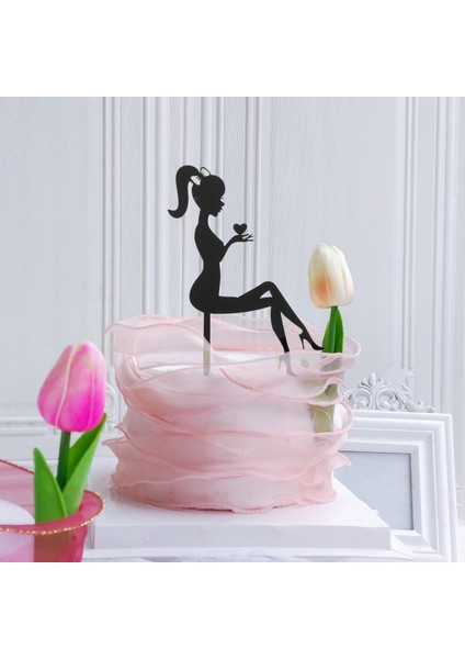 Adet Yüksek Topuklu Kadın Siluet Desen Kız Doğum Günü Pastası Dekorasyon Kek Topper (Siyah) (Yurt Dışından) indirimleri