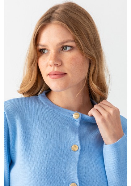 Metal Düğmeli Cepli Triko Ceket