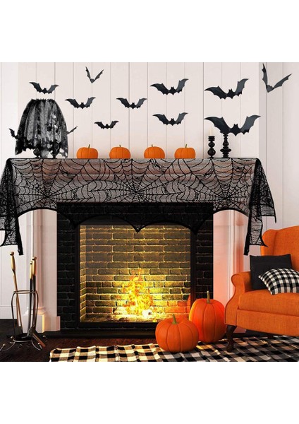 18 By 96 Inç Cadılar Bayramı Dantel Örümcek Ağı Şömine Manto ve 40 Inç Yuvarlak Masa Örtüsü Dantel Örümcek Web Masa Örtüsü, 2 Adet (Yurt Dışından)