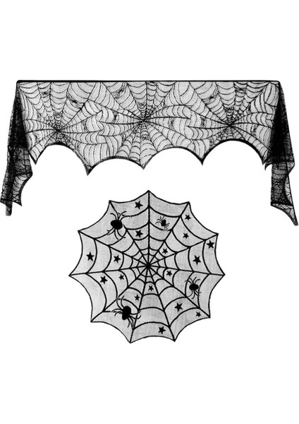 18 By 96 Inç Cadılar Bayramı Dantel Örümcek Ağı Şömine Manto ve 40 Inç Yuvarlak Masa Örtüsü Dantel Örümcek Web Masa Örtüsü, 2 Adet (Yurt Dışından) fiyatları