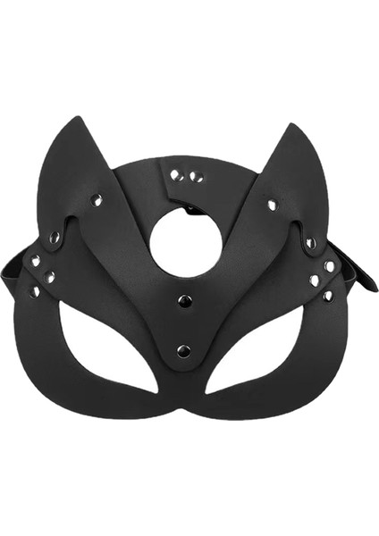 Kadın Kediler Maske Yarım Yüz Kediler Maske Deri Kediler Kulaklar Maske Cosplay Kostüm Aksesuarı, Siyah (Yurt Dışından)