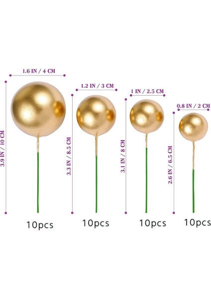 40 Adet Kek Toppers Mini Altın Top Cupcake Toppers Kek Süslemeleri Doğum Günü Düğün Parti Için Kek Dekorasyon Malzemeleri (Yurt Dışından) fiyatları