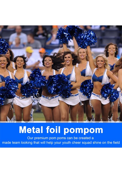 24 Adet Amigo Pom Poms Metalik Folyo Cheer Pom Poms Yetişkinler Için Plastik Saplı Çocuklar Cheerleaders Parti Mavi (Yurt Dışından)