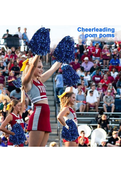 24 Adet Amigo Pom Poms Metalik Folyo Cheer Pom Poms Yetişkinler Için Plastik Saplı Çocuklar Cheerleaders Parti Mavi (Yurt Dışından)