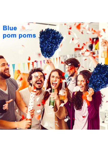 24 Adet Amigo Pom Poms Metalik Folyo Cheer Pom Poms Yetişkinler Için Plastik Saplı Çocuklar Cheerleaders Parti Mavi (Yurt Dışından)