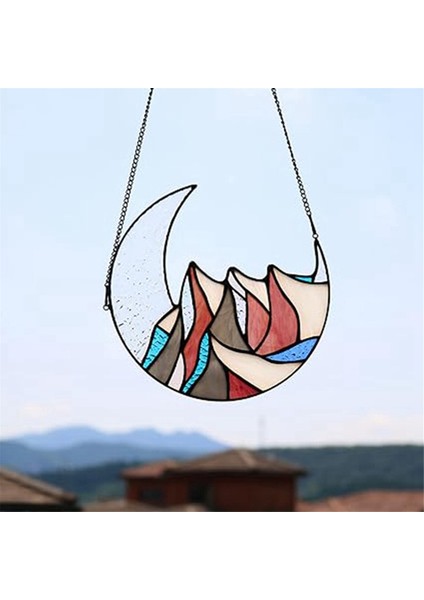 Ay Vitray Pencere Asılı Dağ, Pencere Için Kar Dağ Süslemeleri Suncatcher, Ay Dağ Dekor Hediye A (Yurt Dışından)