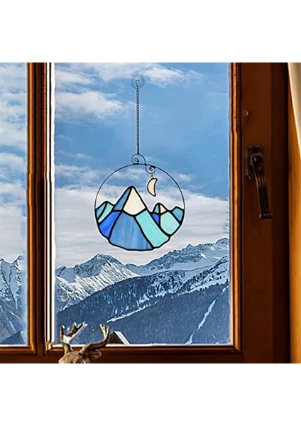 Ay Vitray Pencere Asılı Dağ, Pencere Için Kar Dağ Süslemeleri Suncatcher, Ay Dağ Dekor Hediye A (Yurt Dışından)