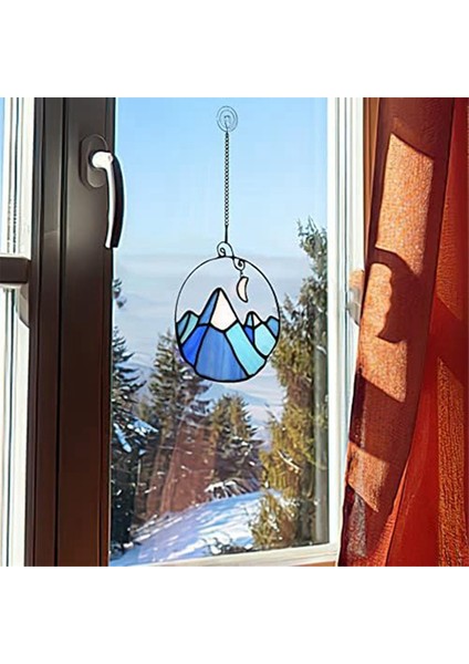Ay Vitray Pencere Asılı Dağ, Pencere Için Kar Dağ Süslemeleri Suncatcher, Ay Dağ Dekor Hediye A (Yurt Dışından)