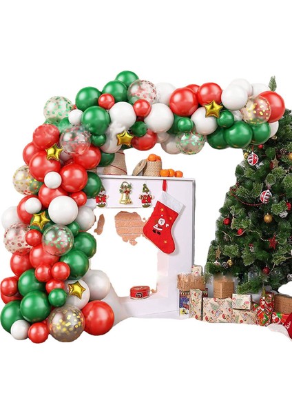 87 Adet Noel Balon Çelenk Seti Kırmızı ve Yeşil Şenlikli Parti Tema Seti Dekoratif Arka Plan Balonlar Noel Partisi (Yurt Dışından)