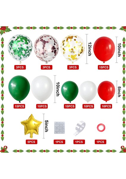 87 Adet Noel Balon Çelenk Seti Kırmızı ve Yeşil Şenlikli Parti Tema Seti Dekoratif Arka Plan Balonlar Noel Partisi (Yurt Dışından)