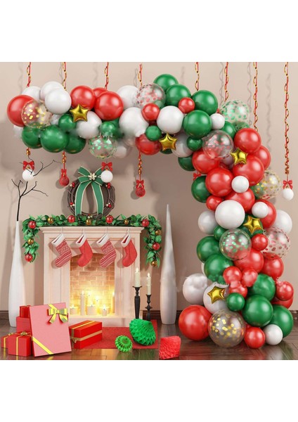 87 Adet Noel Balon Çelenk Seti Kırmızı ve Yeşil Şenlikli Parti Tema Seti Dekoratif Arka Plan Balonlar Noel Partisi (Yurt Dışından)