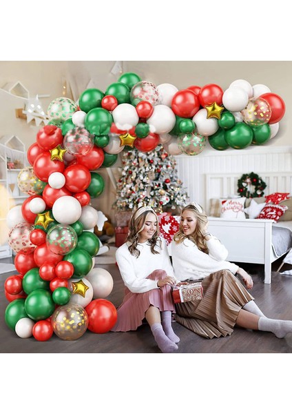 87 Adet Noel Balon Çelenk Seti Kırmızı ve Yeşil Şenlikli Parti Tema Seti Dekoratif Arka Plan Balonlar Noel Partisi (Yurt Dışından)
