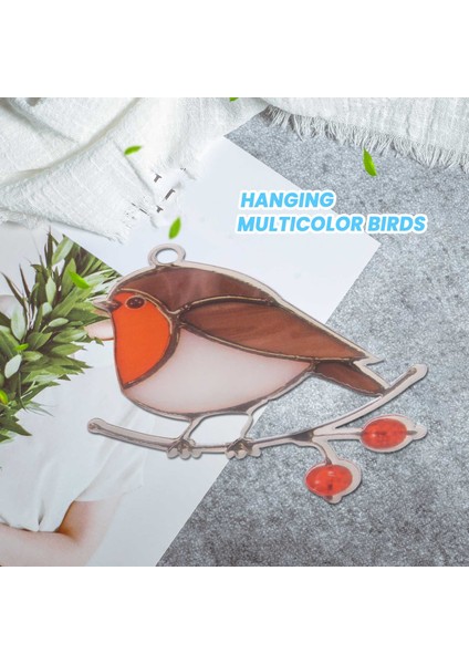 Tel Üzerinde Çok Renkli Kuşlar Asılı Yüksek Lekeli Akrilik Suncatcher Yaratıcı Pencere Paneli Ev Odası Dekor-Oturan Robin (Yurt Dışından)