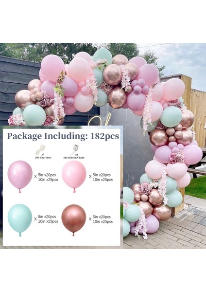 Pembe + Mavi + Şampanya Balon Garland Kiti, Düğün Doğum Günü Partisi Bebek Duş Dekorasyon Için 182 Adet Balon Kemer (Yurt Dışından) fiyatları