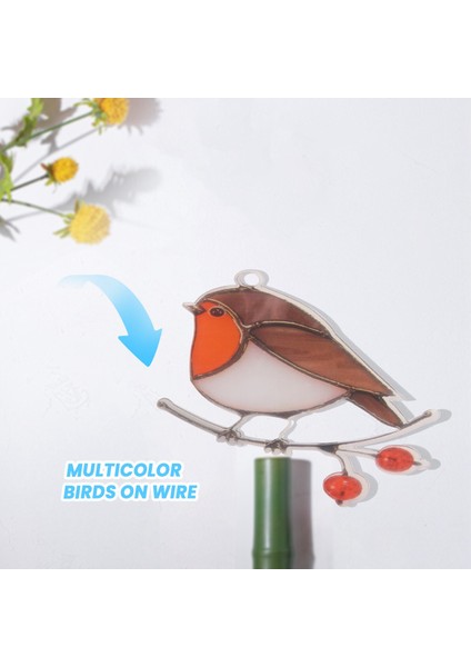 Tel Üzerinde Çok Renkli Kuşlar Asılı Yüksek Lekeli Akrilik Suncatcher Yaratıcı Pencere Paneli Ev Odası Dekor-Oturan Robin (Yurt Dışından)