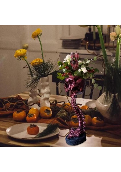 Reçine Kafatası Saksı ve Omurga Standı Seti, Polyresin Kafatasları Pot, Cadılar Bayramı Dekorasyonu Retro Insan Kafatası Kafası Çiçek, Siyah (Yurt Dışından)