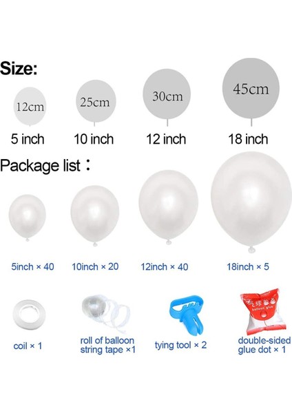 Beyaz Balon Garland Kemer Seti, 110 Adet Karışık Boyutlar Aracı ile Beyaz Balonlar, Parti Süslemeleri Düğün Için Beyaz Balon (Yurt Dışından)