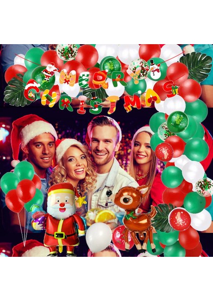 Noel Balon Kemer Çelenk Seti, Kırmızı Yeşil Noel Lateks Balonlaralet Seti Noel Partisi Süslemeleri Için Harika (Yurt Dışından)