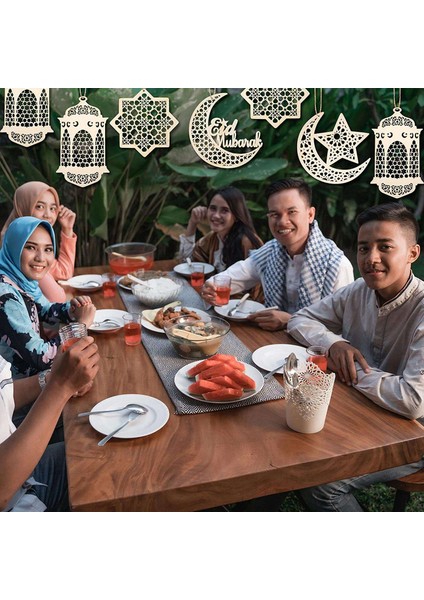 Adet Ahşap Kolye Süs Ramazan Içi Boş Dekorasyon Ay Yıldız Rüzgar Işık Şekli Kolye Süs Bayram Partisi Süslemeleri (Yurt Dışından)
