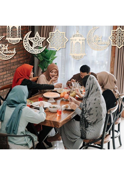 Adet Ahşap Kolye Süs Ramazan Içi Boş Dekorasyon Ay Yıldız Rüzgar Işık Şekli Kolye Süs Bayram Partisi Süslemeleri (Yurt Dışından)