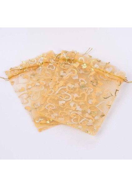 100 Adet 9X12 cm Şeffaf Ipli Kalp Organze Takı Torbalar Düğün Parti Noel Favor Hediye Keseleri (Altın) (Yurt Dışından)