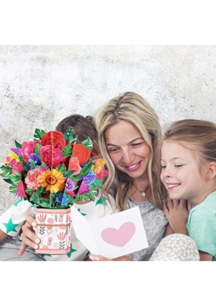 Anne Için Pop-Up Çiçek Buketi Tebrik Kartları, Kağıt Çiçek Pop-Up Kart 3D Doğum Günü Kartları Kadınlar Için Anneler Günü Hediyeleri C (Yurt Dışından)