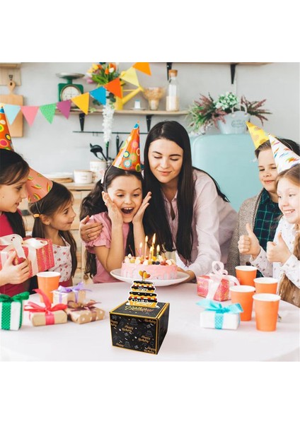 Nakit Hediye Çekme Için Mutlu Yıllar Para Kutusu, Arkadaşlar ve Aile Için Pasta Kartlı Mükemmel Hediye Kutusu, Siyah + Altın (Yurt Dışından)