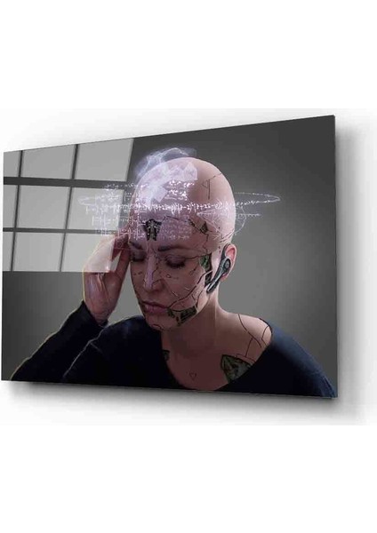 Fütüristik Robot Kadın Cam Tablo