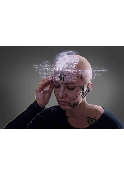 Fütüristik Robot Kadın Cam Tablo