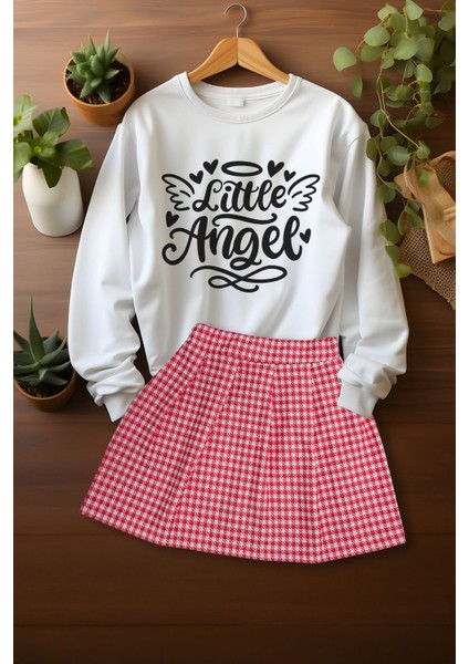 Tarz Ekose Etek Little Angels Sweat Etek Alt Üst Takım