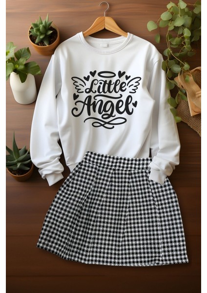 Tarz Ekose Etek Little Angels Sweat Etek Alt Üst Takım