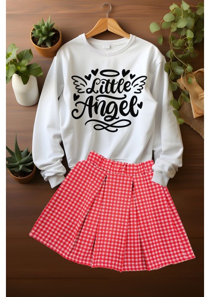 Tarz Ekose Etek Little Angels Sweat Etek Alt Üst Takım
