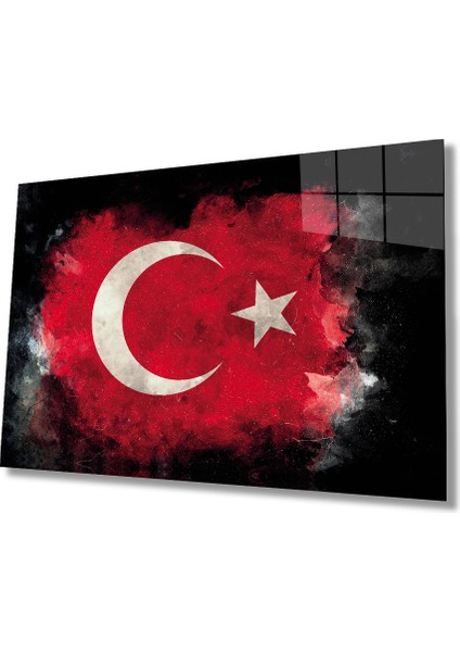 Siyah Fonlu Türk Bayrağı Ay Yıldız Cam Siyah Fon