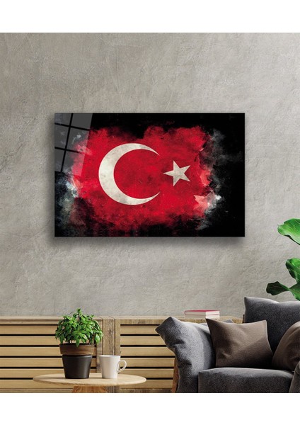 Siyah Fonlu Türk Bayrağı Ay Yıldız Cam Siyah Fon