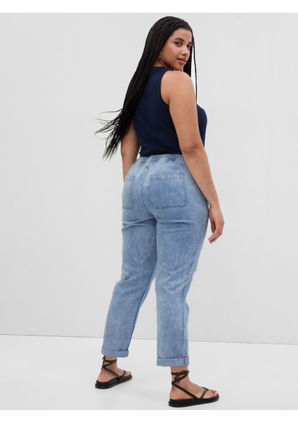 Kadın Mavi Mid Rise Easy Pull-On Jean Pantolon