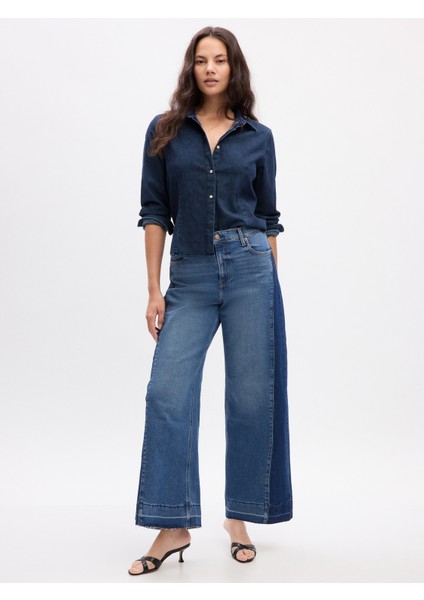 Kadın Mavi High Rise Stride Wide-Leg Jean Pantolon