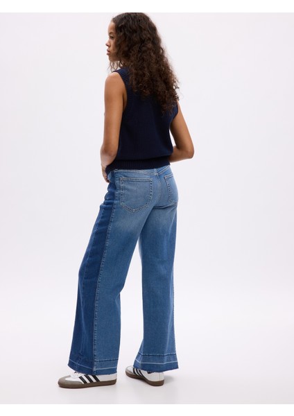 Kadın Mavi High Rise Stride Wide-Leg Jean Pantolon