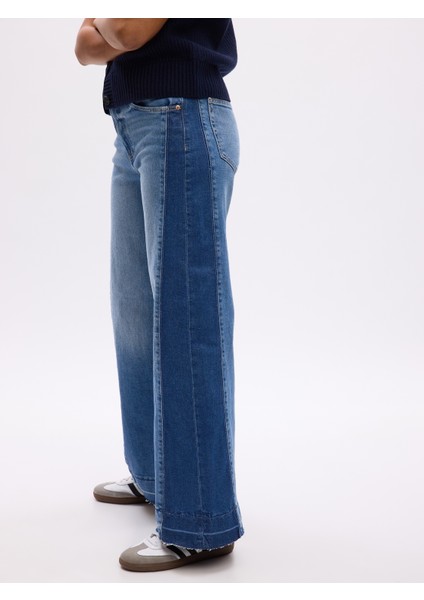 Kadın Mavi High Rise Stride Wide-Leg Jean Pantolon