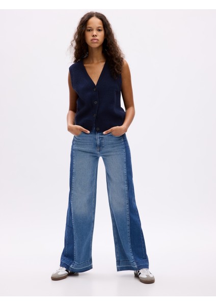 Kadın Mavi High Rise Stride Wide-Leg Jean Pantolon