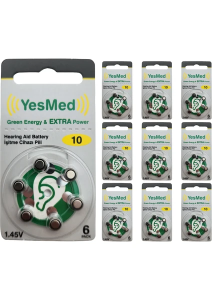 Yesmed Extra Power 10 Numara Işitme Cihazı Pili(10 Paket x 6 Adet = 60 Adet Pil)