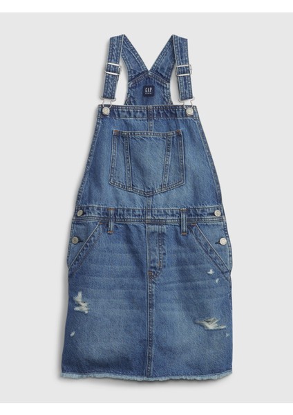 Kız Çocuk Mavi Denim Salopet Elbise