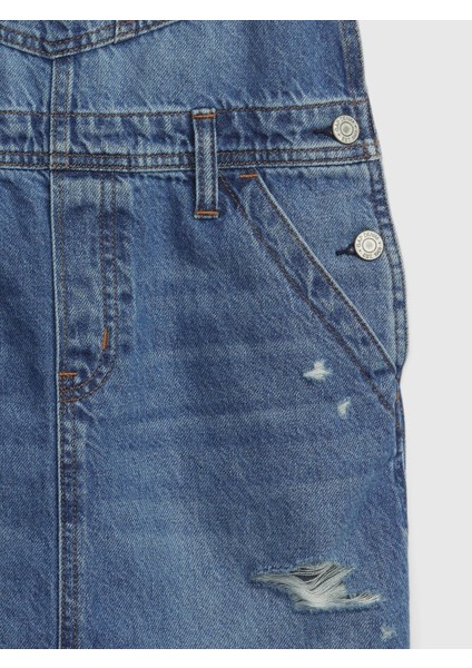 Kız Çocuk Mavi Denim Salopet Elbise