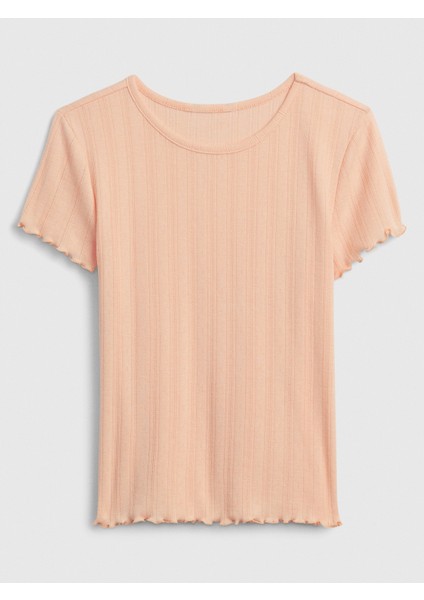 Kız Çocuk Açık Turuncu Pointelle Dokulu T-Shirt