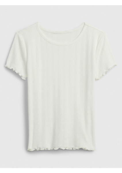 Kız Çocuk Kırık Beyaz Pointelle Dokulu T-Shirt